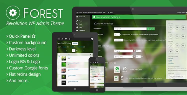 Tema de administração do WordPress da floresta