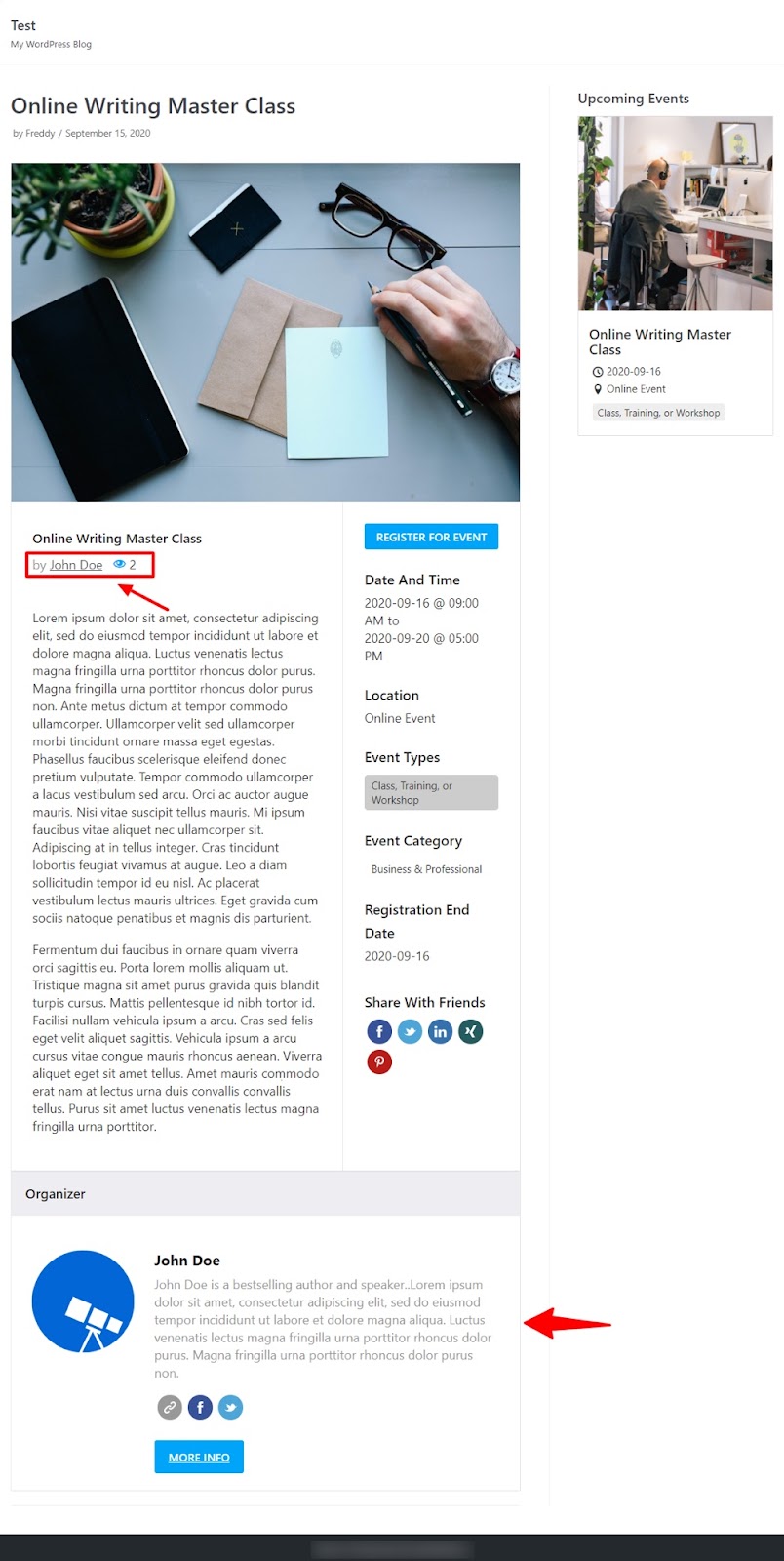 Biografia do organizador do WP Event Manager