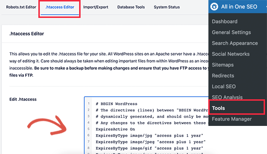 Editando o arquivo .htaccess usando o All in One SEO