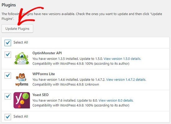 Atualizar plugins do WordPress