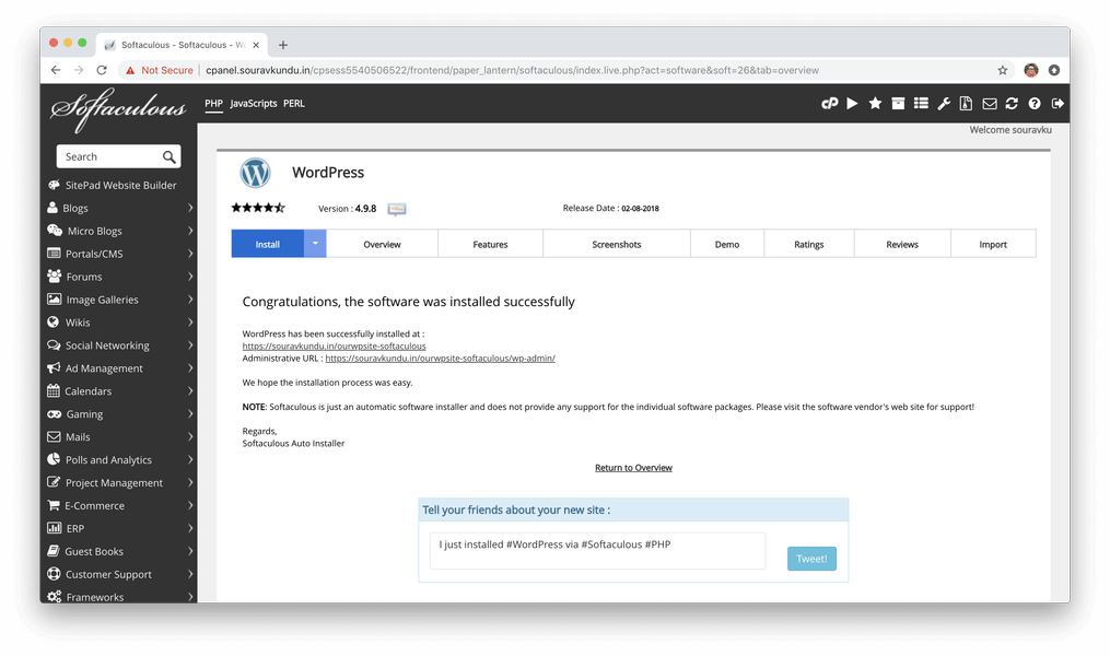 instalar wordpress com softaculous cpanel 7 completo