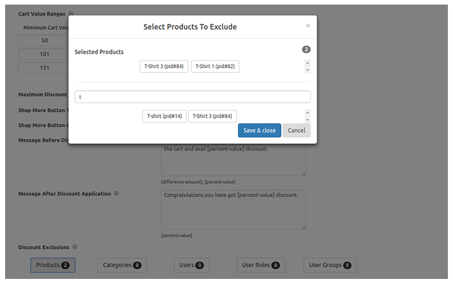 Definir exclusões de produtos
