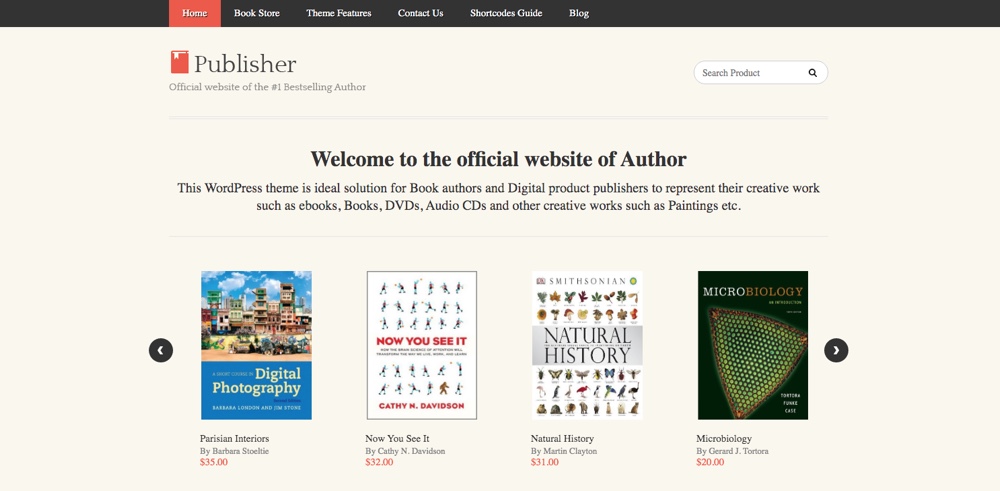 Tema WordPress da loja de produtos digitais e e-books da editora