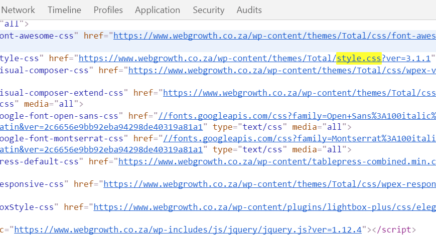 O arquivo style.css de um site destacado em seu código