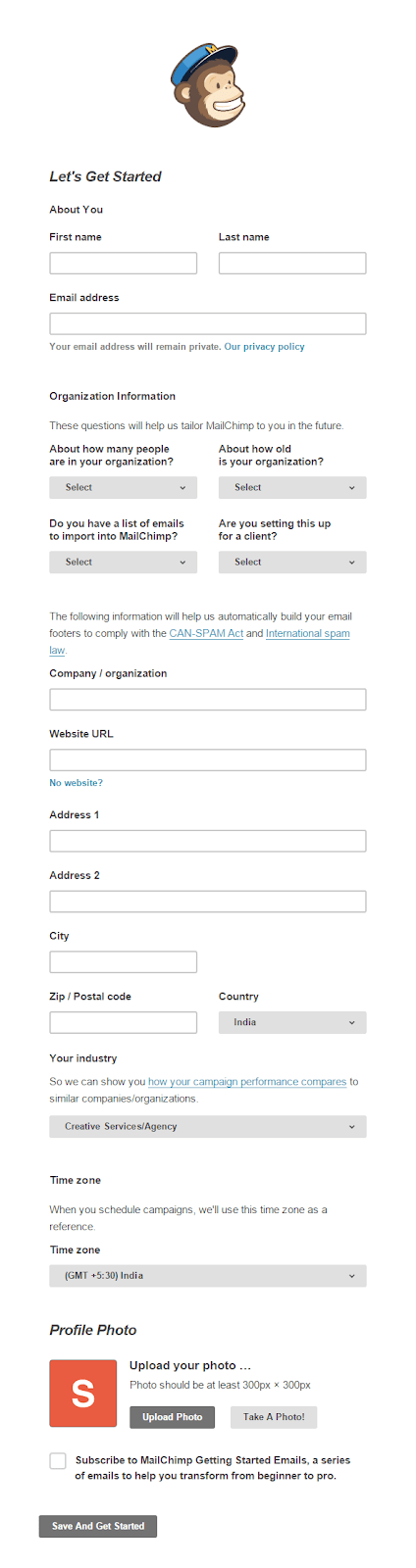 Configuração da conta MailChimp