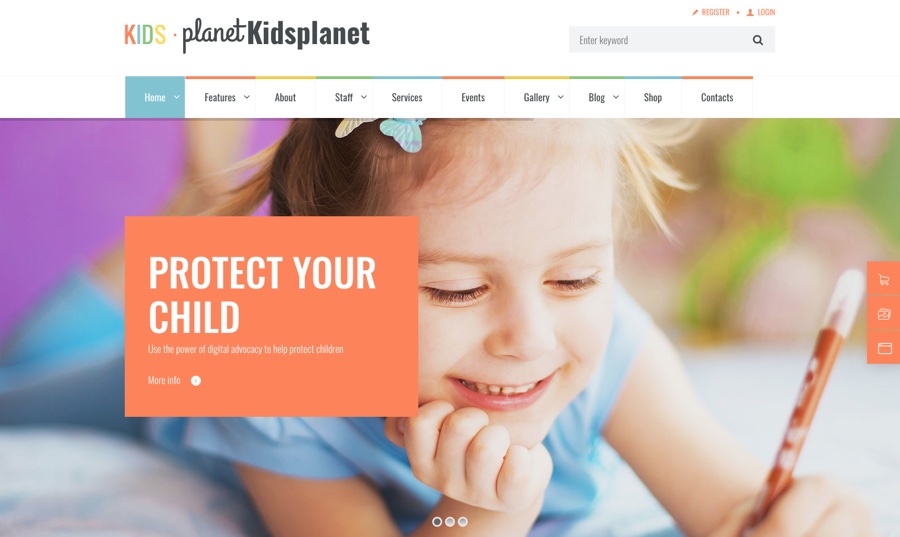 Tema WordPress infantil multiuso Kids Planet