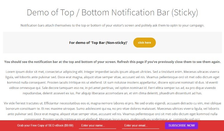 Revisão do MailOptin: barra de notificação