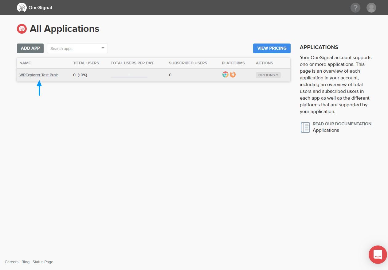 editando o aplicativo web push onesignal
