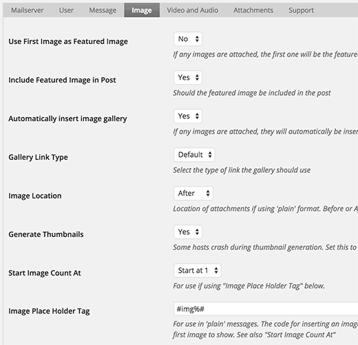 Definir como lidar com imagens no email