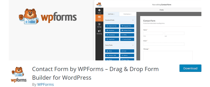 Formulário de contato por WPForms – Construtor de formulários de arrastar e soltar para WordPress – Plugins WordPress