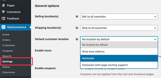 Configurações de geolocalização no WooCommerce