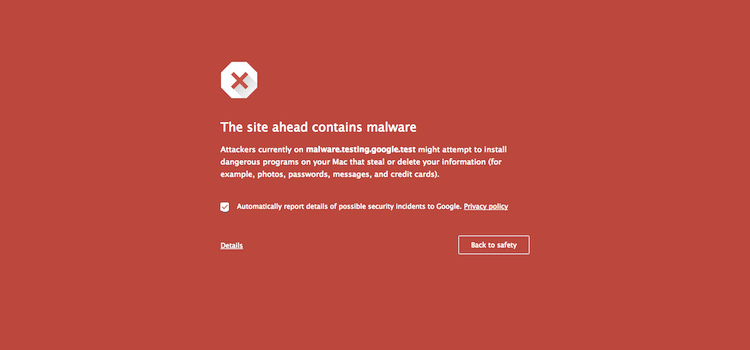 Aviso de malware do Google