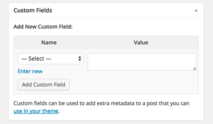 Campos personalizados no editor clássico