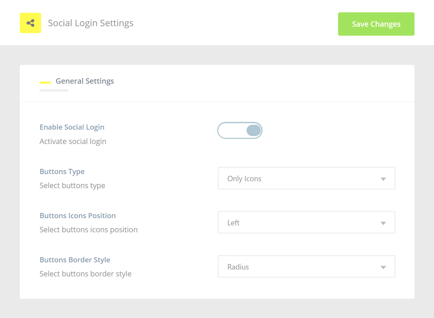 Configurações de login social