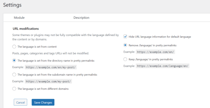 Definir traduções de URL