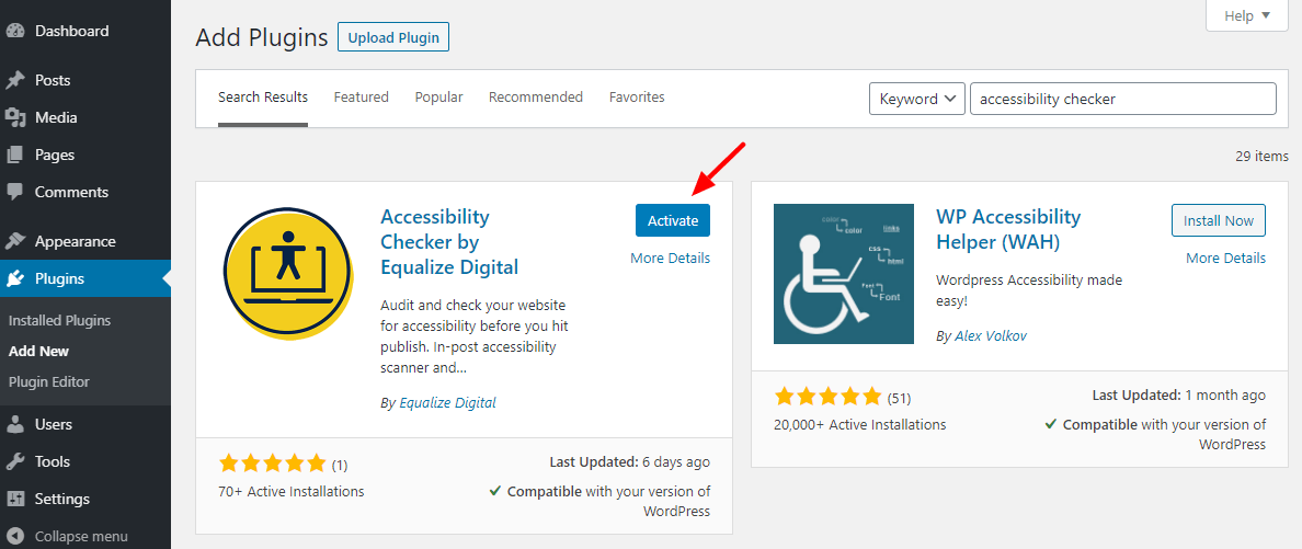 ativando o plugin de verificadores de acessibilidade