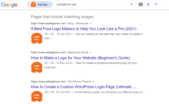 Páginas que incluem imagens correspondentes