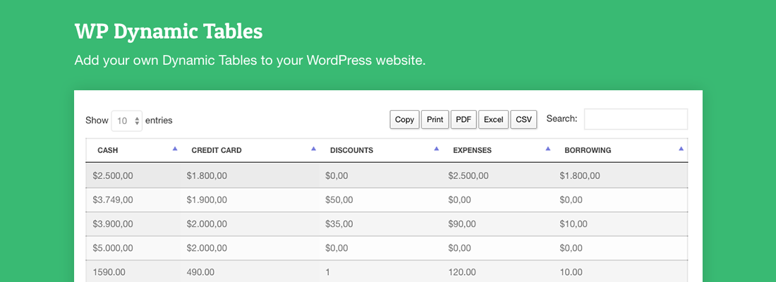 Plugin WordPress Premium de Tabelas de Dados Dinâmicos