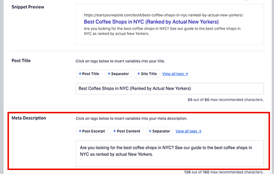 Adicionando meta descrição de SEO usando All in One SEO
