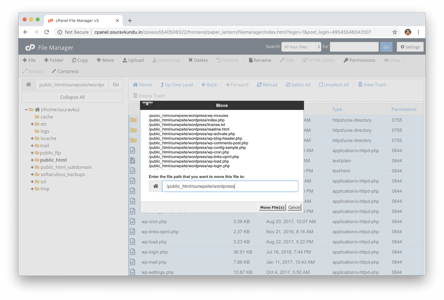 movendo arquivos wordpress para um novo diretório