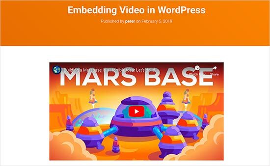 Vídeo incorporado em uma postagem de blog do WordPress