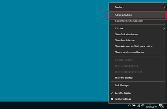 Ajustar data e hora no Windows