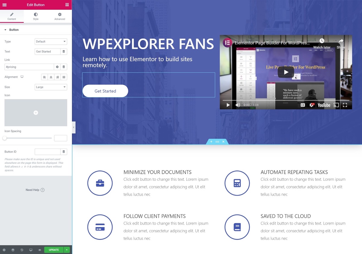 Interface do Elementor