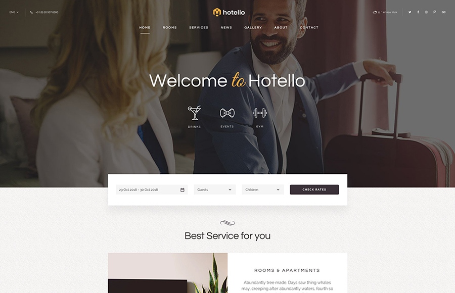 Tema WordPress de reserva de hotel Hotello