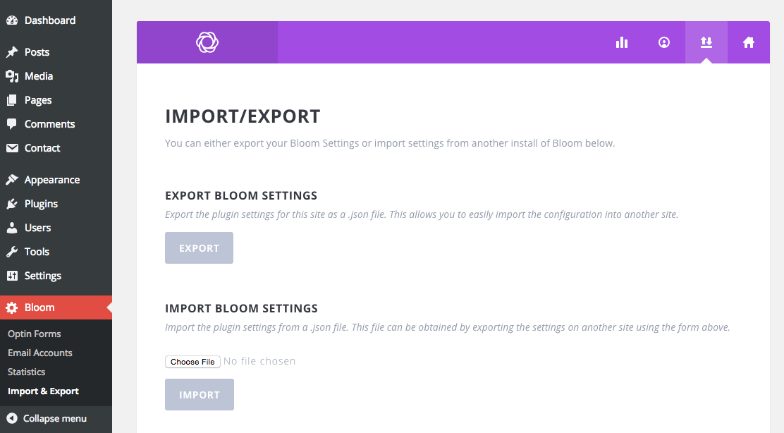 Bloom: Importação e Exportação