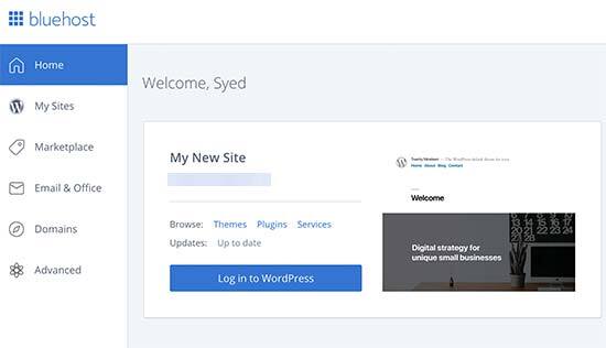 Faça login no seu blog WordPress a partir do painel Bluehost