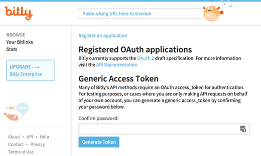 Gerar token de acesso Bitly