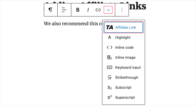 Adicionando um link de afiliado ao seu post