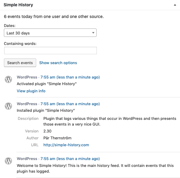 Plug-in de histórico simples