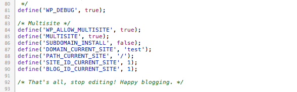 Editar WP-Config para Multisite