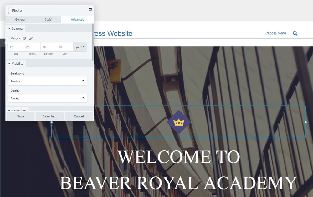 Configurações avançadas do Beaver Builder