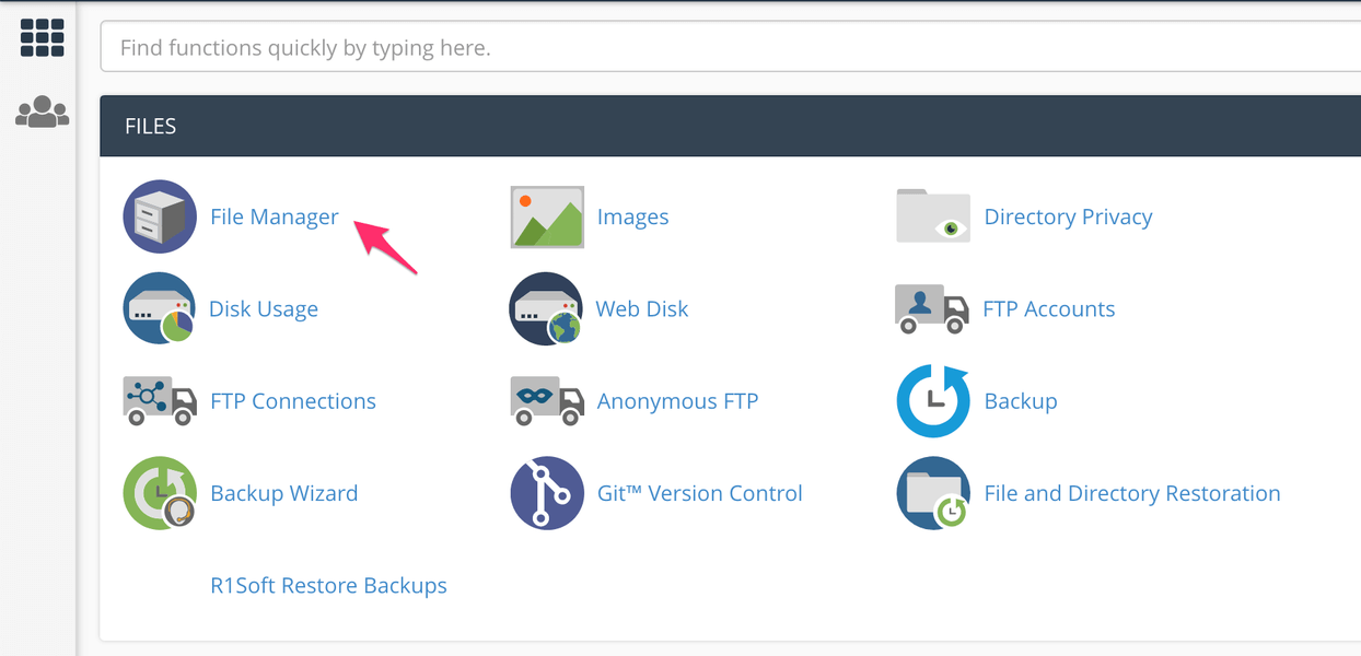 iniciando o gerenciador de arquivos cpanel