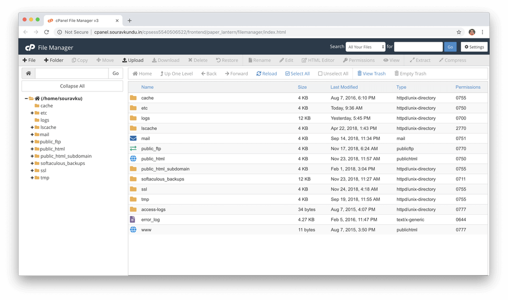 gerenciador de arquivos cpanel