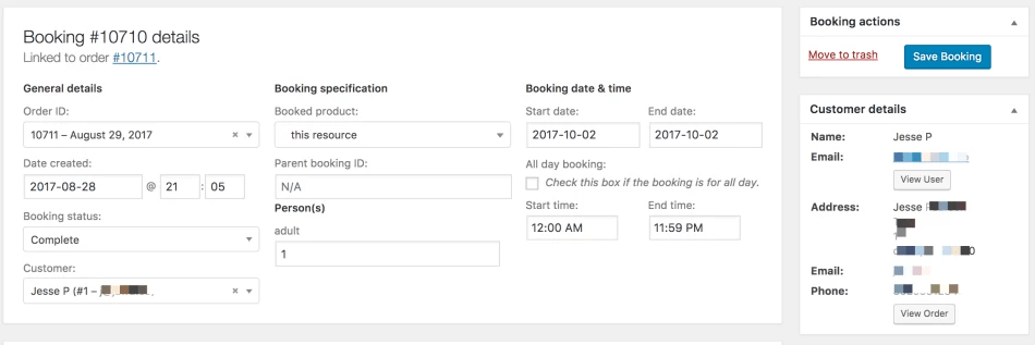 reservas do woocommerce editar detalhes da reserva
