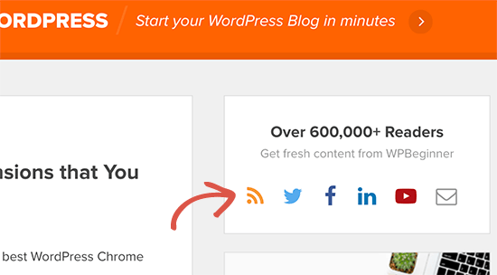 Ícone de feed RSS no WPBeginner