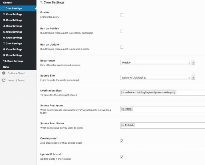 Configurações de sincronização de vários sites do WordPress