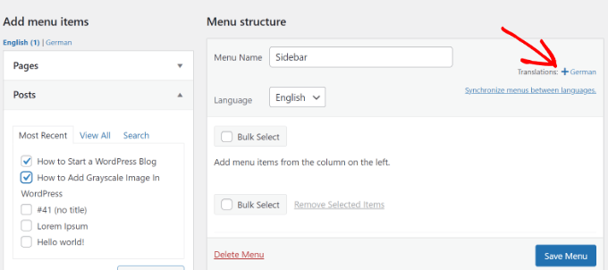Traduzir menu de navegação