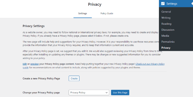 Configurações de privacidade no WordPress