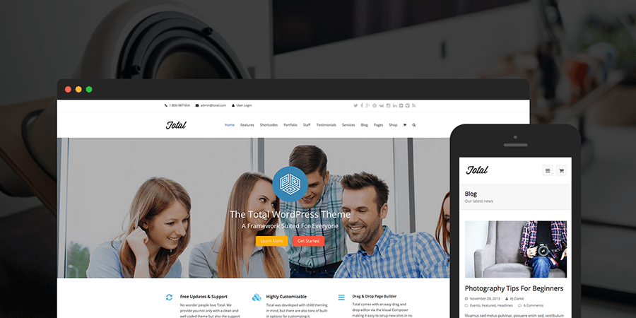 Total, um tema WordPress multiuso para Infoprenuers