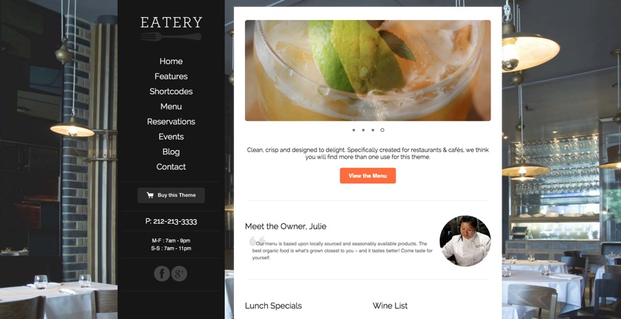 Tema WordPress responsivo para restaurante