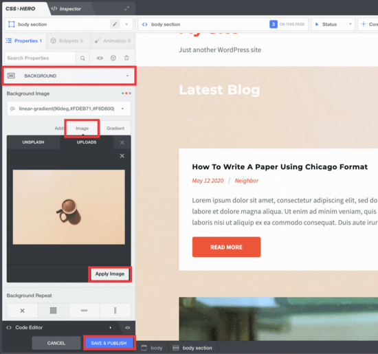Adicionar imagem ao plano de fundo com CSS Her