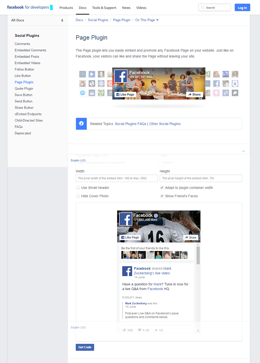 Plug-in de página do Facebook