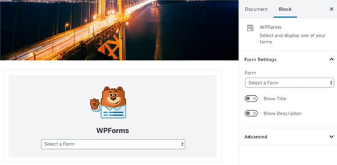 Bloco WPForms no WordPress