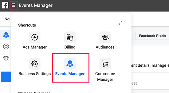 Gerenciador de eventos do Facebook