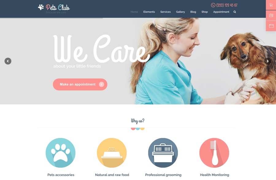Pets Club Pet Store & Tema WordPress Veterinário