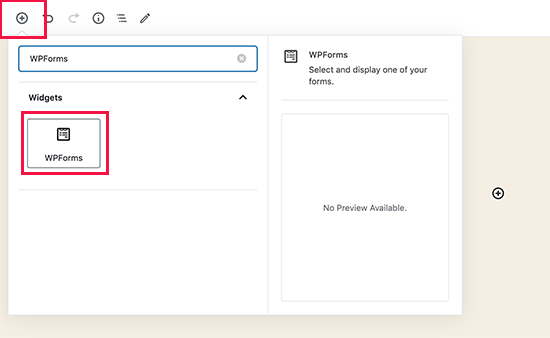 Adicione o bloco de formulário de contato WPForms à sua página